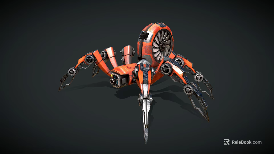 Futuristic Mechanical Spider Sci Fi Creature With Orange Black Body And Mechanical Legs 3d model 