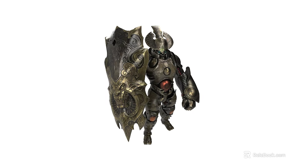 Mythical Warrior in Intricate Armor with Ornate Shield and Detailed Design 3d model 