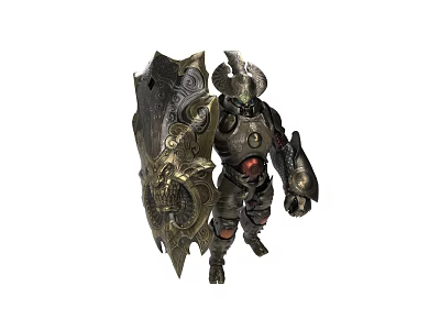 Mythical Warrior in Intricate Armor with Ornate Shield and Detailed Design 3d model