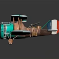 Vintage Turquoise Green Biplane Model With Red And White Tail Wooden Propeller And Open Engine