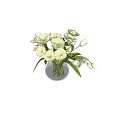 Beautiful White Flowers Arrangement With Green Leaves In Transparent Glass Vase For Home Decor