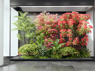 Vibrant Plant Combination With Red Pink Flowers Green Foliage And Modern Indoor Garden Design 3d model