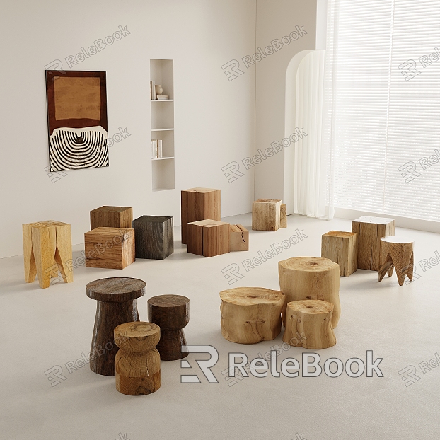 Quiet style wooden stake round stool low stool model