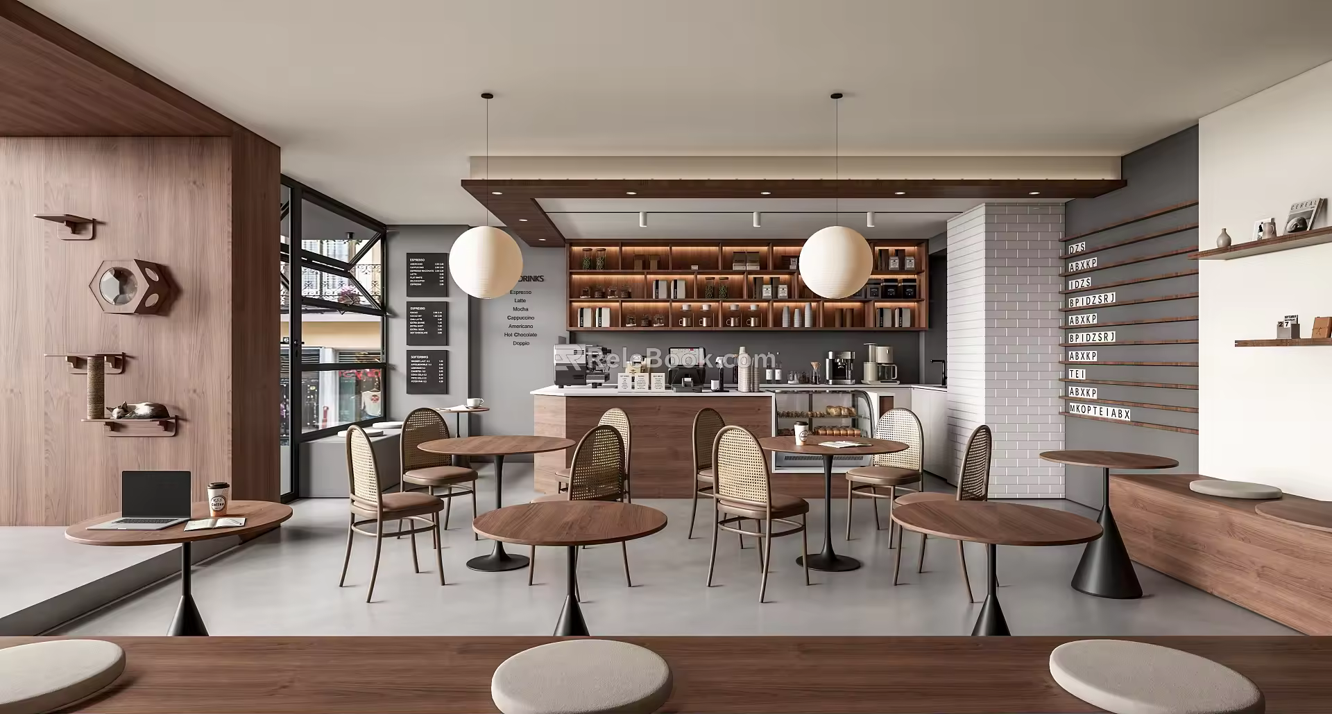 Qui Cafe Sweet Shop Milk Tea Shop Cashier Console Front Desk Card Seat Dining Table and Chair Wine Cabinet 3d model