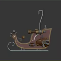 Vintage Style Sleigh Shaped Amusement Ride With Red Brown Metal Decorations And Seats