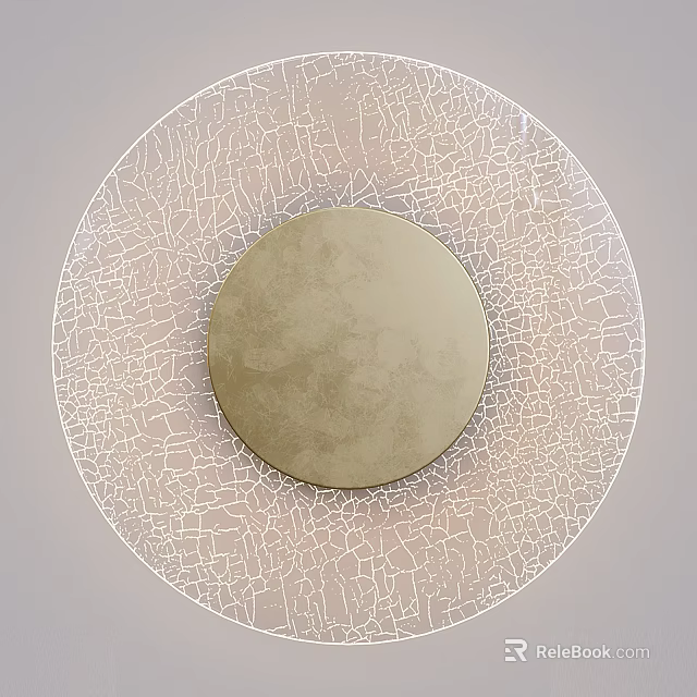 Modern Round Wall Light With Cracked White Texture And Gold Central Design 3d model