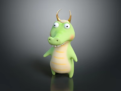 Green Cartoon Game and Movie Character With Golden Horns Big Eyes And Yellow Striped Belly 3d model