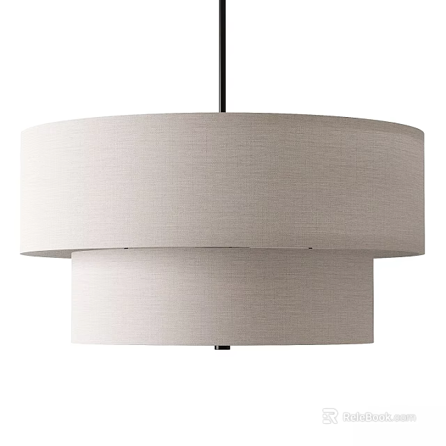 Modern Minimalist Pendant Light With Two Tiered Beige Fabric Shade 3d model 