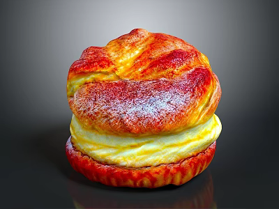 Delicious Golden Fluffy Pastry With Creamy Filling And Powdered Sugar Topping 3d model
