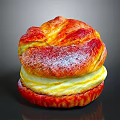 Delicious Golden Fluffy Pastry With Creamy Filling And Powdered Sugar Topping
