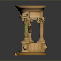 Classical Decorative Pedestal With Columns Round Top Ivy Decorations And Bucket Chain