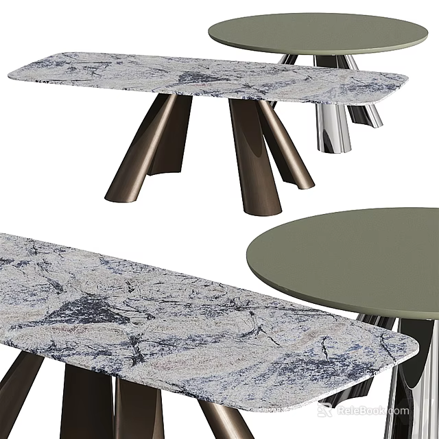 Modern Dining Table With Marble Tabletop And Stylish Metal Legs Design 3d model