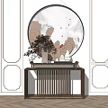 Chinese Modern Console Table Interior With Circular Wall Art Dried Branches Vase And Geometric Panels 3d model