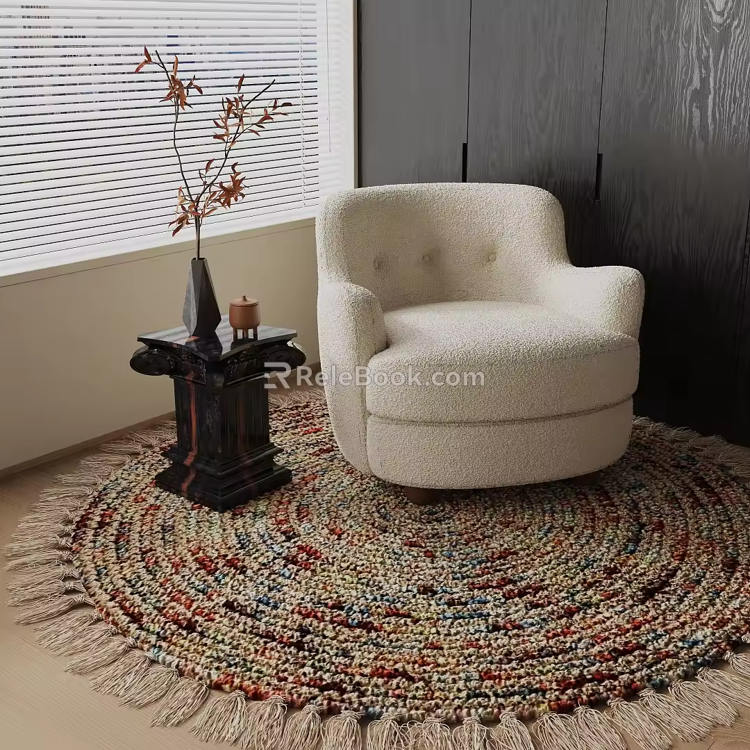 Quiet single sofa side ornaments carpet 3d model