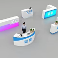 Illuminated Modern Exhibition Reception Desk with Curved L Shaped Design LED Lights and Potted Plants