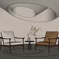 Modern Leisure Sofa Set Beige Brown Chairs with Wooden Legs Small Round Table Vase Decoration