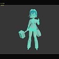Blue Haired Cartoon Character In Gray Top Blue Shorts With Hammer Bag And Roller Skates