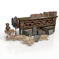 Vintage Rustic Furniture With Wooden Wine Rack Shelf Crates Small Table And Straw