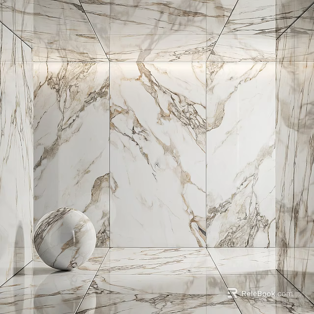 Elegant Marble Pattern Floor Tiles In Modern Interior 3d model