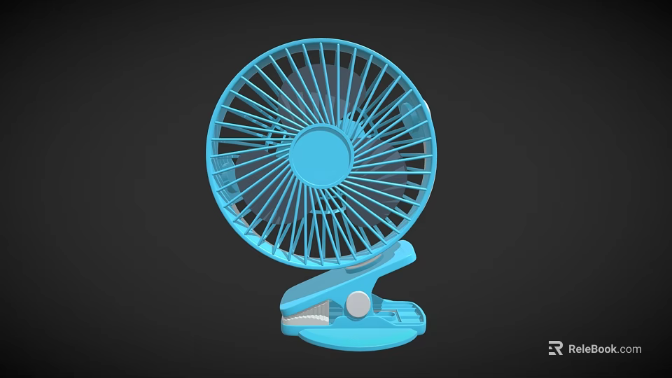 Small Blue Clip On Desk Fan With Stable Base And Portable Design For Home Use 3d model 