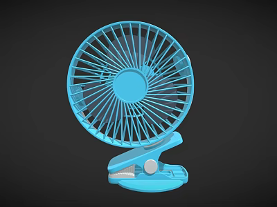 Small Blue Clip On Desk Fan With Stable Base And Portable Design For Home Use 3d model