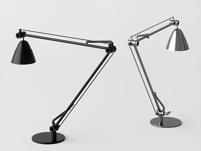 Modern Black and Silver Table Lamp Featuring Adjustable Arm and Stylish Design 3d model