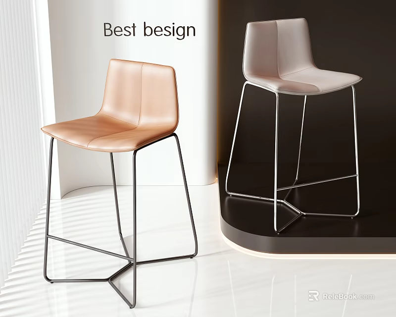 Sleek Modern Bar Stools With Light Brown And Cream Leather Seats And Metal Legs 3d model 