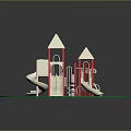 Children's Playground Equipment with Slides Climbing Towers and Green Surface