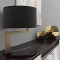 Modern Interior With Marble Cabinet Black Lamp Golden Decor And Abstract Painting