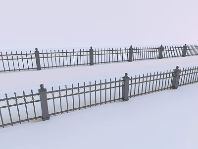 Modern Outdoor Metal Railing Design With Vertical Bars And Decorative Posts 3d model