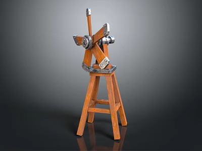 Vintage Mechanical Device On Wooden Tripod Stand With Metal Components 3d model