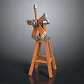 Vintage Mechanical Device On Wooden Tripod Stand With Metal Components