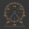 Detailed Miniature Ferris Wheel Model With Metal Frame And Yellow Orange Cabins