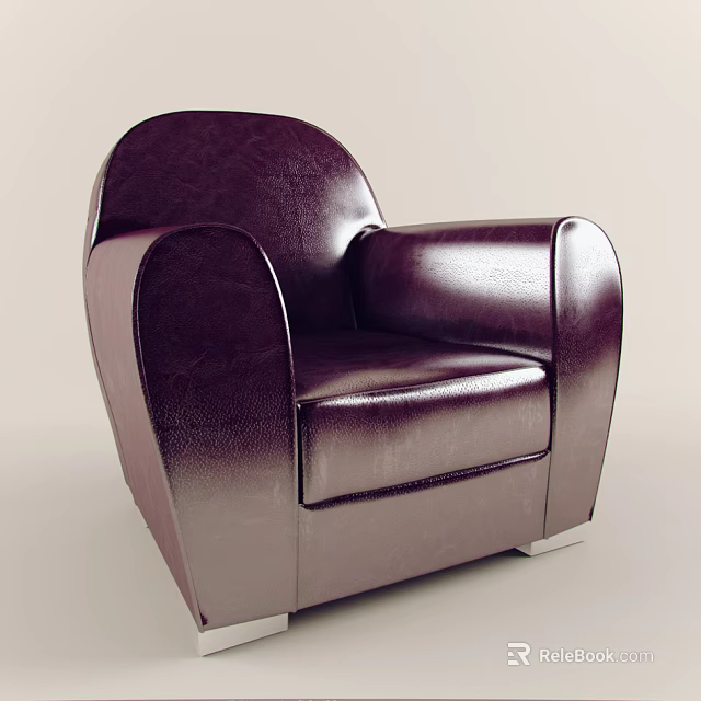 Dark Purple Leather Single Sofa With Modern Rounded Design And Glossy Surface Armrests 3d model