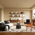 Stylish Beige Living Room Interior With Bookshelves Sofa Coffee Table And Accent Chairs