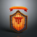 Decorative Wooden Shield Featuring Orange Ribbon And Central Tool Motif