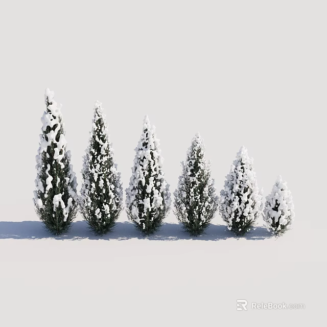 Snow Covered Shrubs Arranged in a Row with Varying Heights Against White Background 3d model 