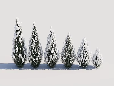 Snow Covered Shrubs Arranged in a Row with Varying Heights Against White Background 3d model