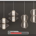 Set Of Four Modern Mesh Chandeliers With Metallic Frame And White Accents