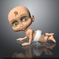 Cute Baby Crawling on Smooth Surface Wearing White Diaper 3D Illustration