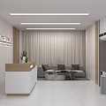 Modern Elevator Lobby Design With Reception Desk Sofa Plants And Curtains 3d model
