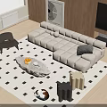 Modern Upholstered Sofa Coffee Table Set With Marble Top And Geometric Living Rug