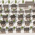 Traditional Chinese Architecture Collection With Various Style Pavilions And Corridors Surrounded By Trees