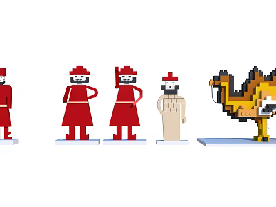 Creative Building Block Models with Red Figures and Camel Design 3d model Creative Building Block Models with Red Figures and Camel Design 3d model