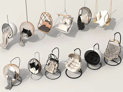 Variety of Modern Hanging Swing Chair Designs with Woven and Cushioned Styles 3d model