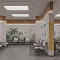 Modern Waiting Room Interior With Rows Of Chairs Columns And Palm Tree Decorative Paintings