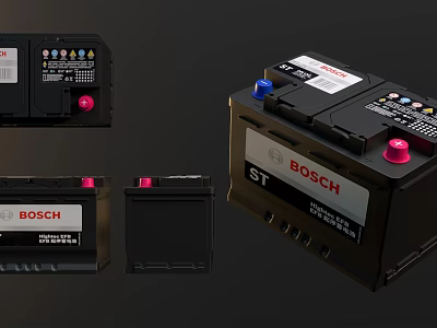 Bosch Vehicle Batteries Featuring Red Blue Terminals And Multi Angle Views 3d model