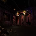 Abandoned Haunted House Exterior With Neon Sign Mannequins And Dilapidated Scenery