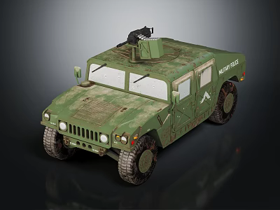 Military Green Camouflage Hummer Utility Vehicle With Roof Turret Equipment Exterior 3d model