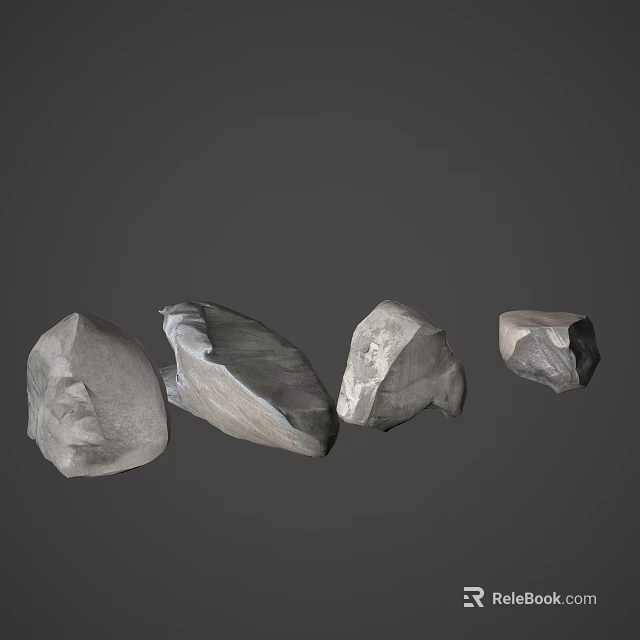 Rural Landscape Featuring Different Shaped Natural Stones On Gray Background 3d model 